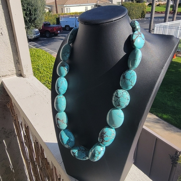 Chunky 1390 Cts Tibetan Turquoise Large Beaded Gemstone Necklace Unisex … - Picture 4 of 9